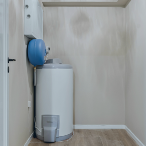 water heater in room under cabinet